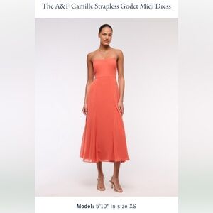 Abercombie and Fitch Camille Strapless Godet Midi Dress in Orange
